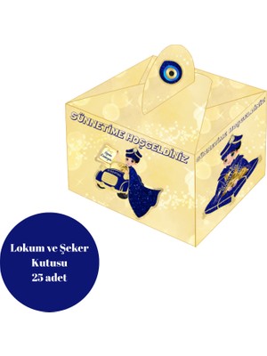 Deniz Parti Sünnetime Hoşgeldiniz Temalı Altın Renkli Lokum ve Şeker Kutusu 25 Adet