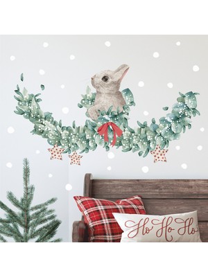 Empressco Yılbaşı Temalı Çok Renkli Tavşanlı Çelenk Çocuk Odası Sticker Seti