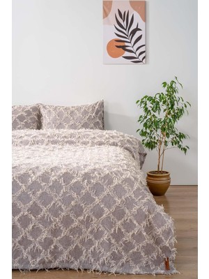 Storemax Ferly Püsküllü Gri Çift Kişilik Deluxe Uyku Seti 3 Parça Yatak Örtüsü Seti