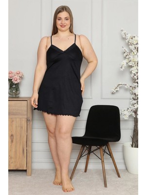 Marsilyan- Kadın Pamuklu Ip Askılı Büyük Beden Gecelik