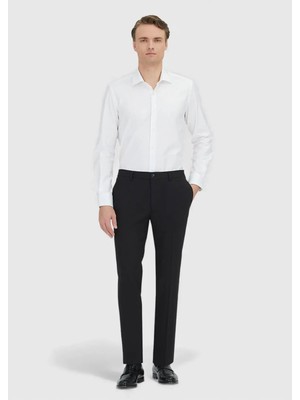 Ramsey Siyah Düz Kumaş Comfort Fit Klasik %100 Yün Pantolon