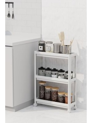 Storemax Slim 3 Katlı Tekerlekli Raf Ünitesi - Dar Alanlar Için Mutfak & Banyo Organizer - Baharatlık & Havluluk Düzenleyici (Beyaz)