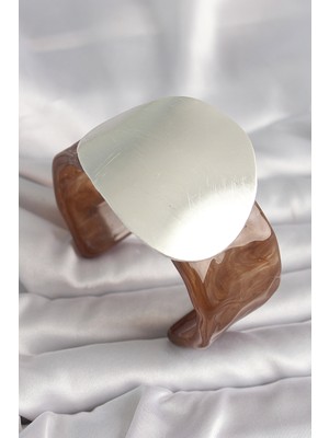 Kahverengi Mermer Desen Akrilik Plastik Gümüş Plaka Model Vintage Kadın Bilezik - TJ-BB6670