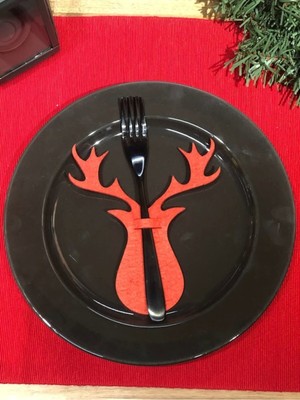 Empressco Kırmızı 6'lı Geyik Dekoratif Kaşıklıklar, Yılbaşı ve Özel Sofralar Için Şık Tasarım