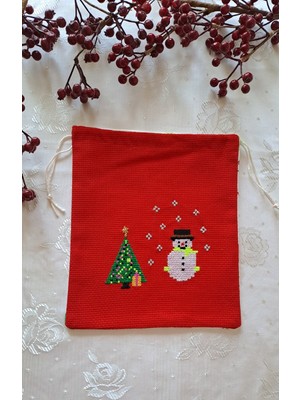 Empressco Kırmızı El Işi Yılbaşı Kesesi, Etamin Detaylı Hediye ve Çorap Saklama Kutusu