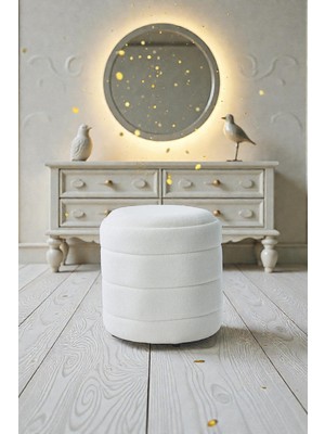 Framgan Lüks CNC Çizgili Yuvarlak Puf – Makyaj Masası Pufu -Dekoratif Ayak Uzatma-Bombeli Puff