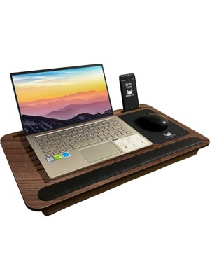 Storemax Axolotl Telefon ve Tablet Bölmeli Minderli Laptop Sehpası Notebook Bilgisayar Çalışma Masası, Antik Meşe