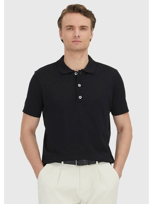 Ramsey Siyah Düz Polo Yaka %100 Pamuk T-Shirt