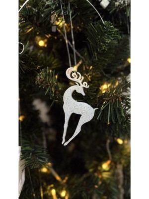 Empressco Beyaz Simli Yılbaşı Geyik Süsü, Şık ve Parlak Dekoratif Obje, 1 Adet