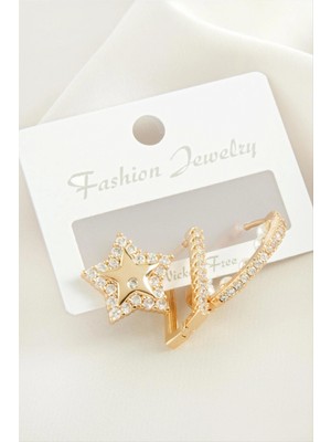 Marsilyan 3 Adet Yıldız Inci Zirkon Taşlı Küpe