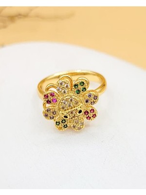 Nevoka Daisy Döner Çiçek Formlu Renkli Zirkon Taşlı Çelik Yüzük