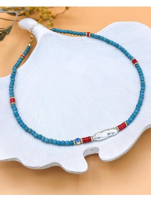 Nevoka Turkuaz Mayorka Inci Kolye