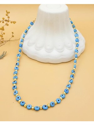 Nevoka Açık Mavi Akrilik Boncuklu Nazar Kolyesi