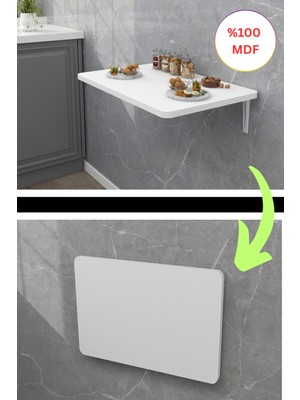 kydonia home mdf lam 4 köşesi oval beyaz duvara monte kırma katlanır mutfak ve yemek masası