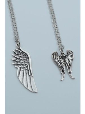 Alooya 2'li Kartal Melek Kanat Gümüş Kaplama Kolye Seti