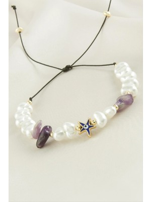 Marsilyan Deniz Yıldızı  Kırık Doğaltaşlı Inci Bileklik