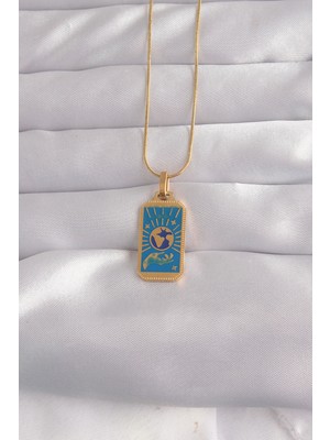 316L Çelik Gold Renk Mavi Mineli El Figür Tarot Kolye - TJ-BKO9040