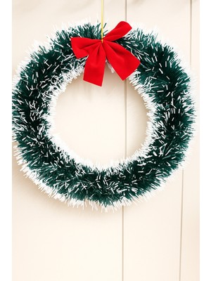 Empressco 25 cm Tel Çerçeveli Kar Efektli Kapı Süsü, Kırmızı Kurdeleli, Yılbaşı Dekoru