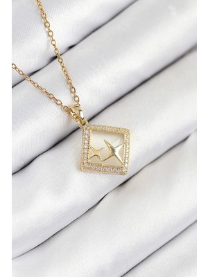 316L Çelik Zirkon Taşlı Yıldız Model Gold Renk Kadın Kolye - TJ-BKO10540