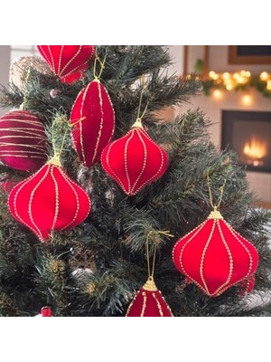 Storemax Yılbaşı Damla Süs 8cm Kadife 6lı Altın Boncuk Şeritli AST7263