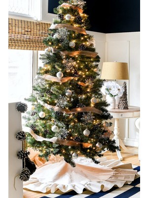 Empressco Fırfırlı Bej Yılbaşı Çam Ağacı Örtüsü 90 Cm, Şık ve Şirin Süsleme.