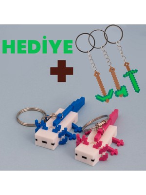 Flexilab Creative Minecraft Axolotl Ikili Anahtarlık Seti – Pikselli 3D Tasarım Sevimli Oyuncu Figür Aksesuarı