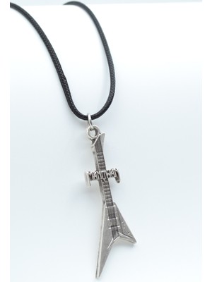 Alooya Manowar Elektro Gitar Gümüş Kaplama Deri İp Kolye