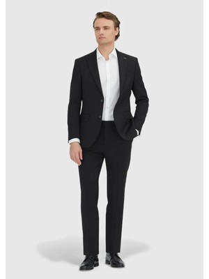 Ramsey Siyah Düz Modern Fit %100 Yün Takım Elbise