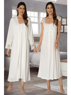 Dantel Detaylı Askılı Gecelik Sabahlık Takımı