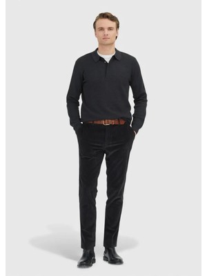 Ramsey Antrasit Düz Dokuma Jogging Fit Kadife Casual Pamuk Karışımlı Pantolon