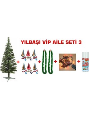 Empressco Yeşil 90 cm Çam Ağacı, 50'li Işık ve 3 Metre Sim Süs ile Yılbaşı Dekoru