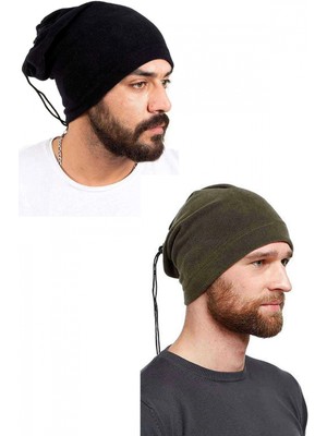 Marsilyan 2 Adet Polar Ipli Bere ve Boyunluk Siyah Yeşil