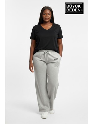 Superlife Kadın Büyük Beden Rahat Kesim Paça Reçme Ar Baskılı Beli Lastikli Eşofman Altı SPR26EAK952-1