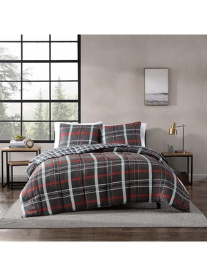 Storemax Bauer - Kraliçe Yorgan Seti, Eşleşen Şemsiyeli Ters Çevrilebilir Ekose Yatak, Soğuk Aylar Için Ev Dekoru (Söğütlü Koyu Gri, Kraliçe)