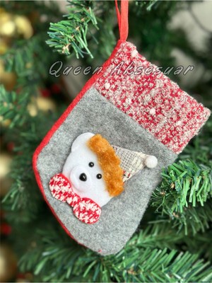 Empressco Yılbaşı Temalı Peluş Kutup Ayısı Süsü ve Çorap, Gri Renk, Koleksiyon Ürün.