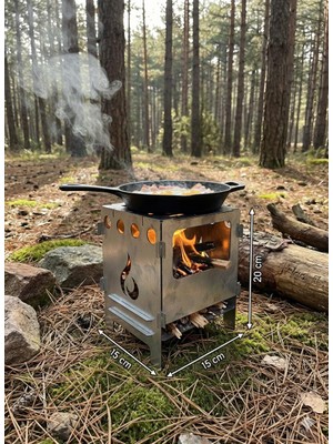 Fasmart V2.1 Mini Ateş Kutusu / Portatif Katlanır Kamp Ocağı / Kül Tablalı & Çantalı (15X15X20 Cm)