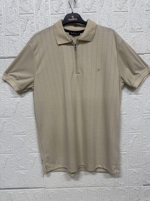 Laviva Fashion Fermuarlı Çizgi Desenli Polo Yaka Tişört