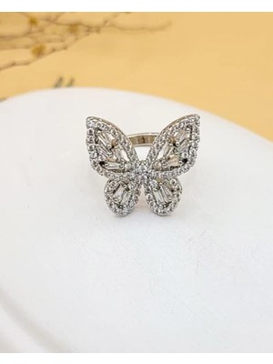 Nevoka Kelebek Figürlü Zirkon Taşlı Silver Yüzük