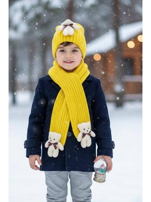 Diamondstar Kız Çocuk Ayıcıklı Atkı Bere Takımı 4/14 yaş