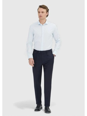 Ramsey Lacivert Düz Dokuma Regular Fit Casual Yün Karışımlı Pantolon