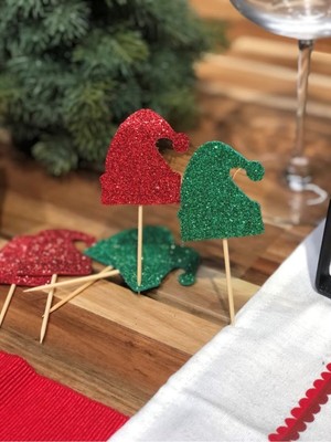 Empressco Yılbaşı Çam Ağacı Yeşil Simli Eva Kürdan Seti, 6'lı, Renkli, Eğlenceli Dekorasyon