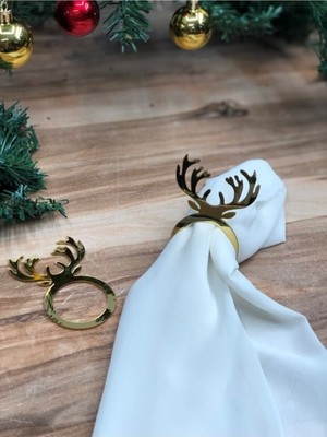 Empressco Şık Altın Geyik Motifli 6'lı Peçete Halkası, Dekoratif Yılbaşı Aksesuarı