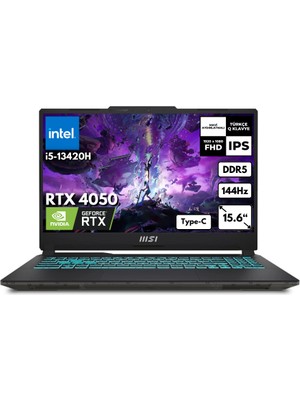 MSI Msı Cyborg 15 I5-13420H 64-Gbddr5 2 Tbssd RTX4050 (6GB-45W) 15.6" Fhd 144Hz Freedos Gaming Notebook A13VE-1478XTRZG10