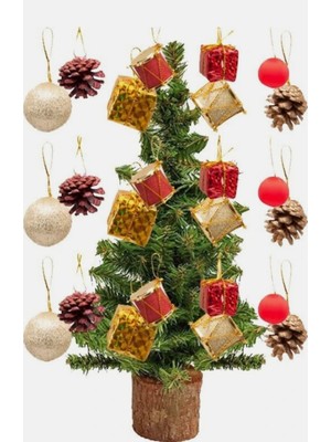 Empressco Yılbaşı Çam Ağacı Süsü Seti, Renkli Toplar, Kozalaklar ve Hediye Kutuları (9’lu)