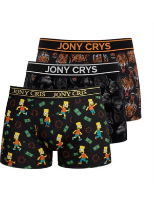Jony Cris Pamuklu Esnek Dijital Baskılı Erkek Boxer Desenli 3’lü Set