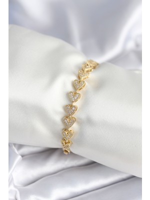 Pirinç Gold Renk Kalp Model Kadın Bileklik - TJ-BB7982