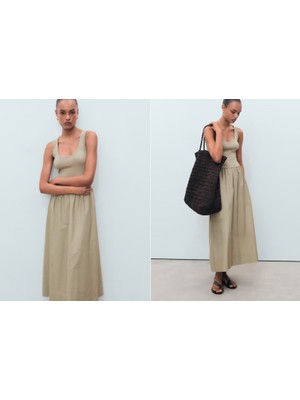 Mango Kombine Kumaş Evaze Elbise