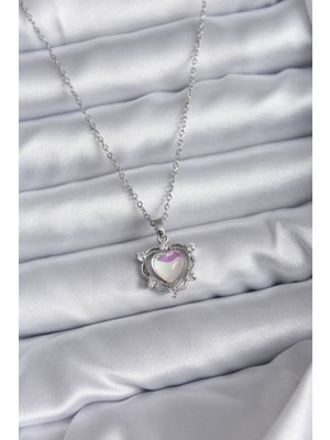 316L Çelik Zincir Gümüş Renk Kalp Model Kadın Kolye - TJ-BKO7823