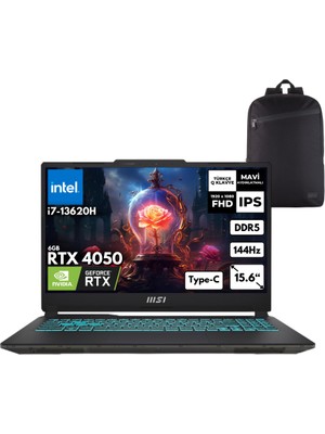 MSI Msı Cyborg 15 I7-13620H 32-Gbddr5 1 Tbssd RTX4050 (6gb) 15.6" Fhd 144Hz Windows 10 Home + Zg Sırt Çantası A13VE-897XTRZG74