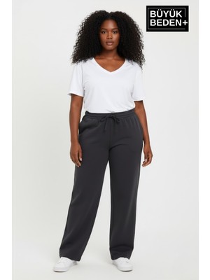 Superlife Kadın Büyük Beden Rahat Kesim Lastikli Bel Paça Reçmeli Eşofman Altı SPR26EAK952